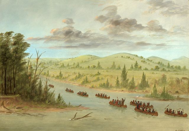 George Catlin: La Salle's Party Entering the Mississippi in Canoes. February 6, 1682, 1847-1848